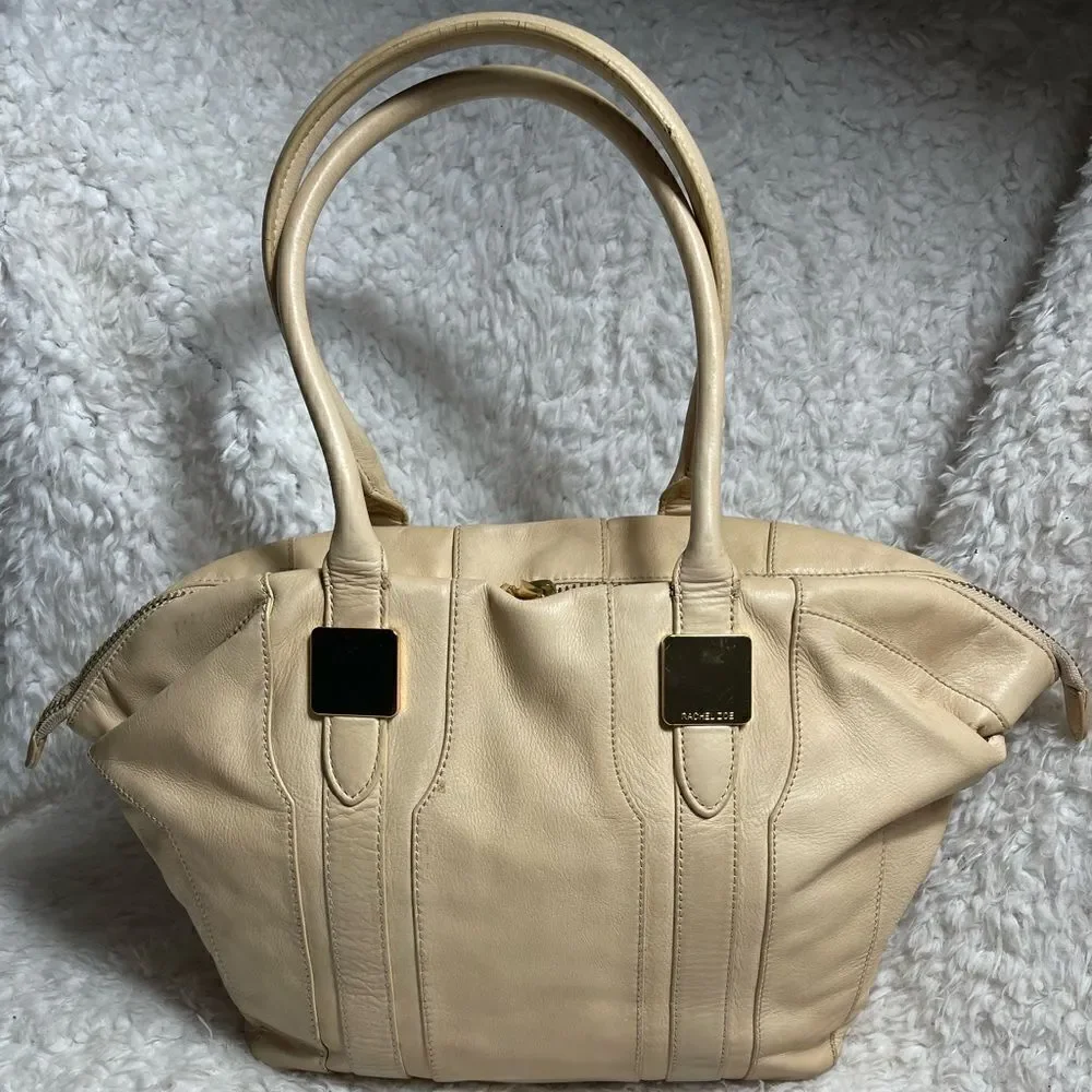 Rachel Zoie leather cream large Satchel with gold tone accents and hardwares